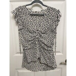 Veronica Beard Size 10 Top V-neck Blouse 100% Silk Black White Floral